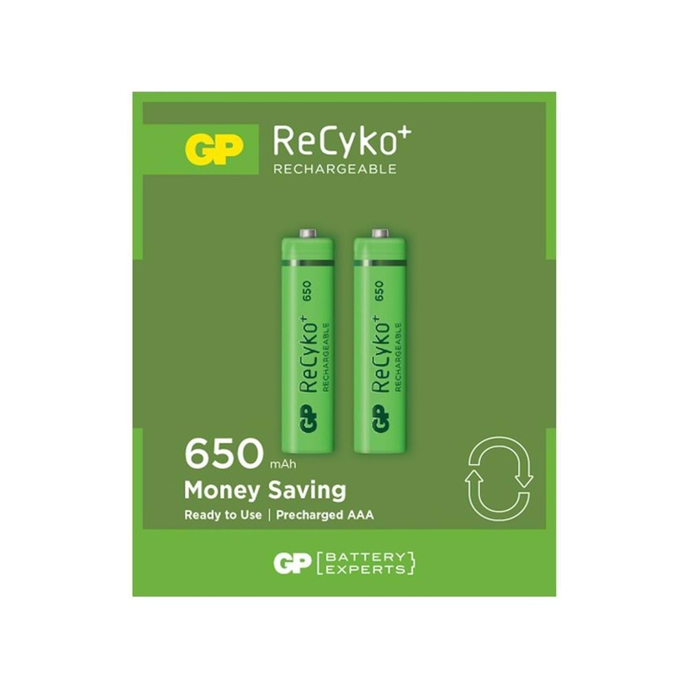 PİL Sarjlı AAA İNCE 650MAH (2 ADET) GP RECYKO