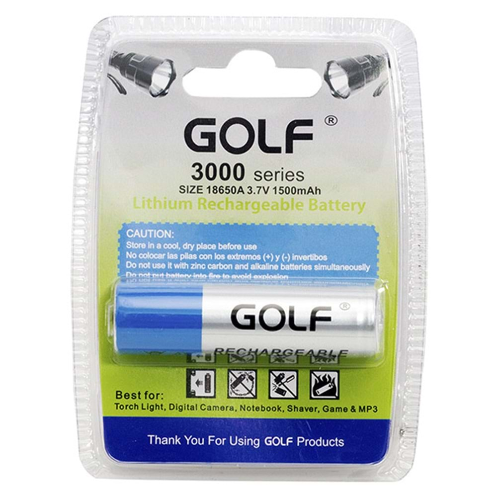 CFL * GOLF 3.7V 1500 MAH LİTHIUM PİL BAŞLIKLI 18650A (BRİSTERLİ)