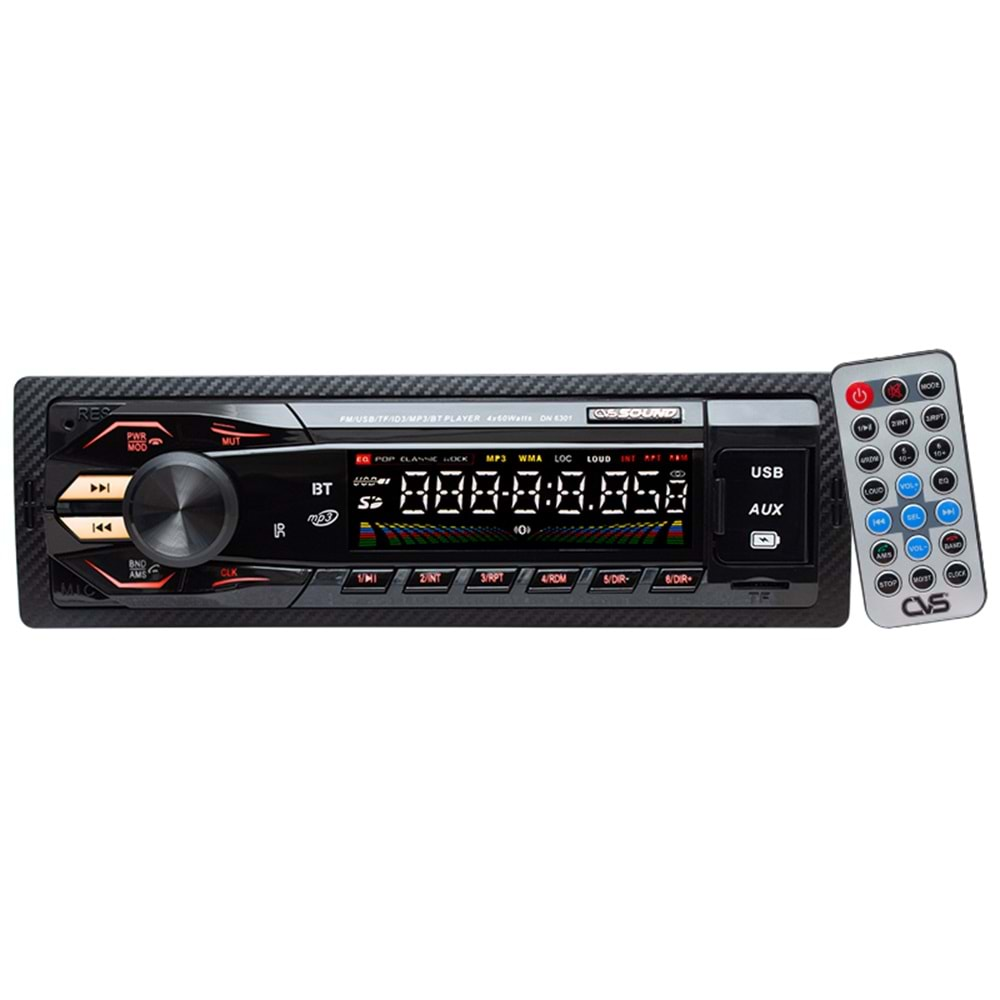 (5964)CVS SOUND DN-6301 USB/SD/FM/AUX BLUETOOTH'LU İSO SOKETLİ MEKANİKSİZ OTO TEYP 4 X 60 WATT