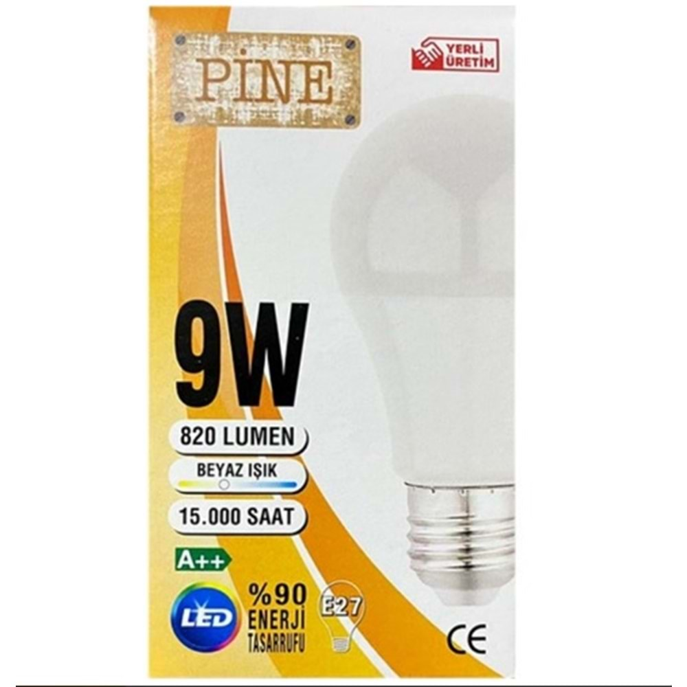 PİNE 9W 820 LUMEN E/27 DUYLU GÜNIŞIĞI LED AMPUL