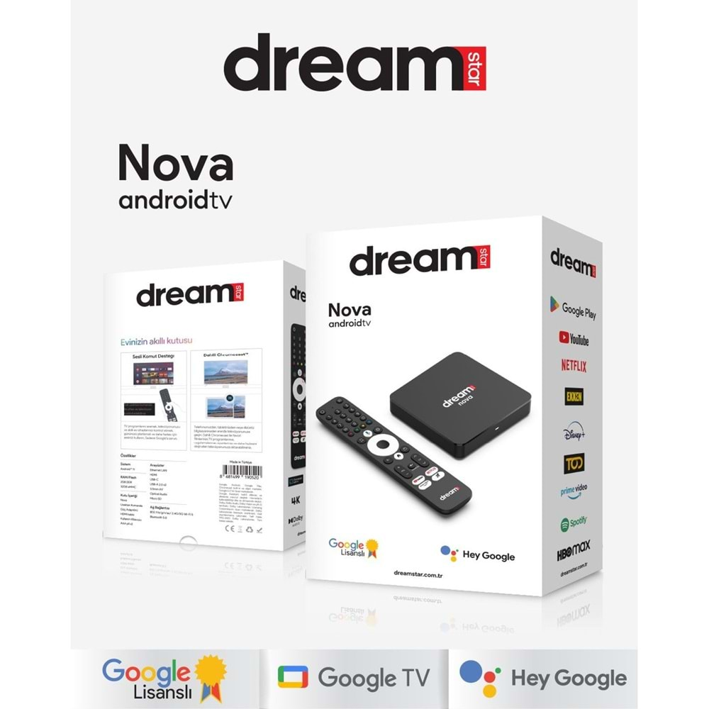 DREAMSTAR NOVA 2GB 32GB ANDROİD TV BOX (GOOGLE LİSANSLI)