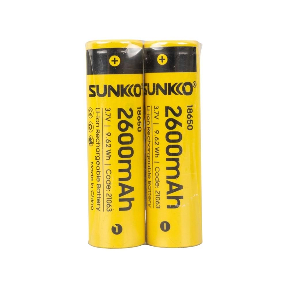 SUNKKO 3.7V 2600MAH 18650 BAŞLIKSIZ ŞARJLI PİL