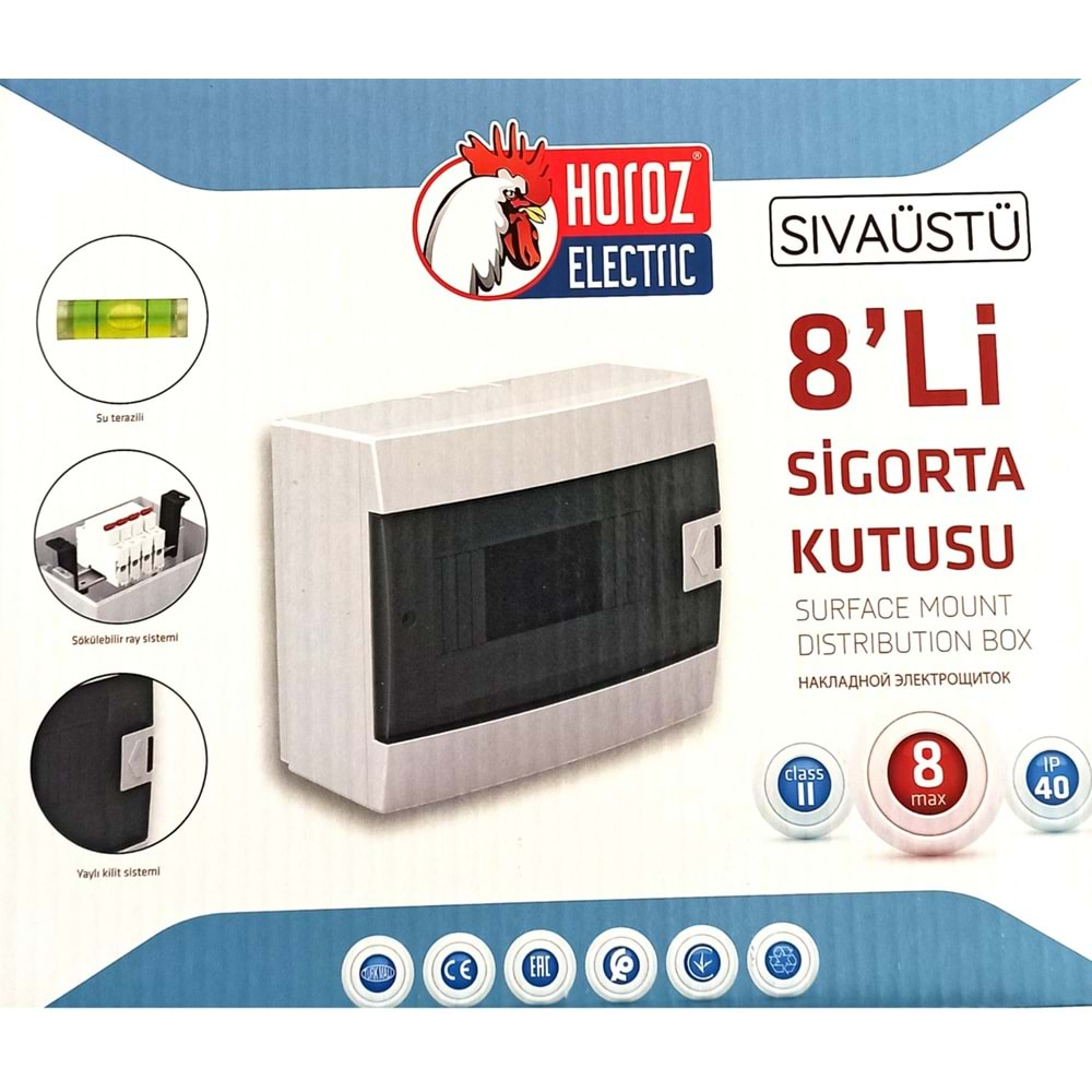 HOROZ 8 Lİ SİGORTA KUTUSU-SIVAÜSTÜ-BEYAZ