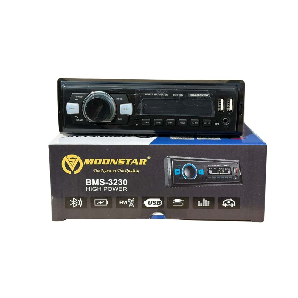 MOONSTAR BMS-3230 ÇİFT USB/SD/FM/AUX/BLUETOOTH'LU MEKANİKSİZ OTO TEYP 4X45 WATT