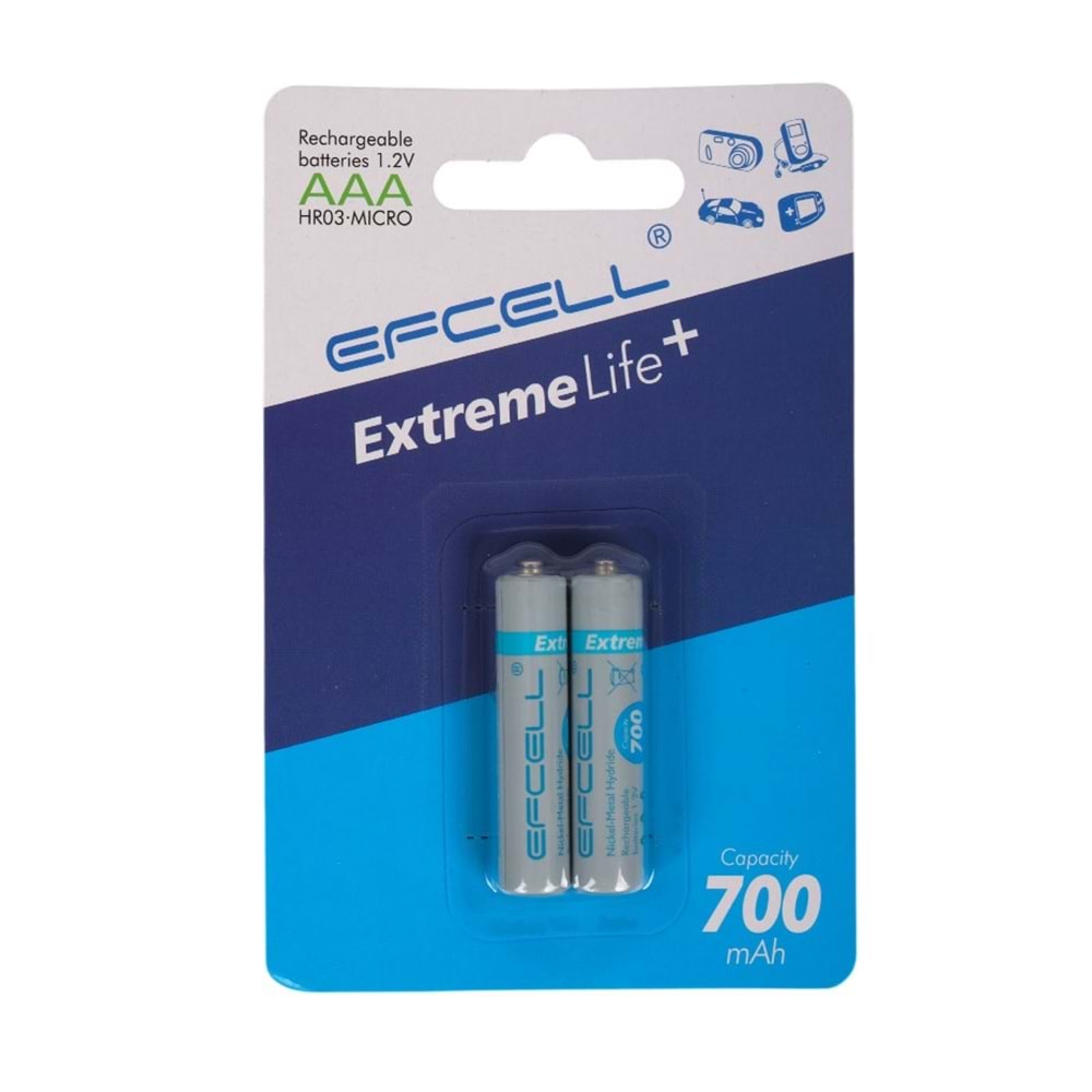 EFCELL 700MAH AAA ŞARJLI İNCE KALEM PİL 2Lİ PAKET