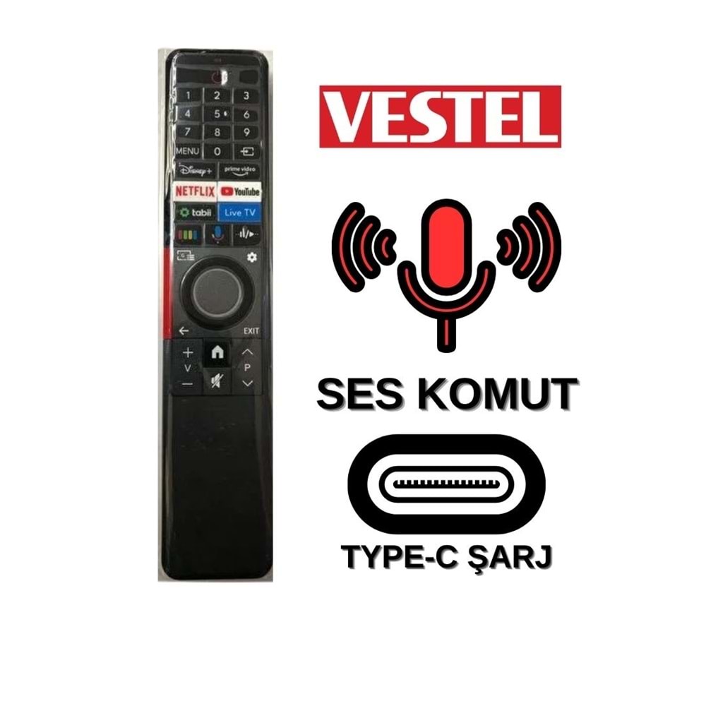 VESTEL NETFİLİX YOUTUBE TABİİ LİVE TUŞLU SES KOMUTLU ŞARJLI LCD KUMANDA