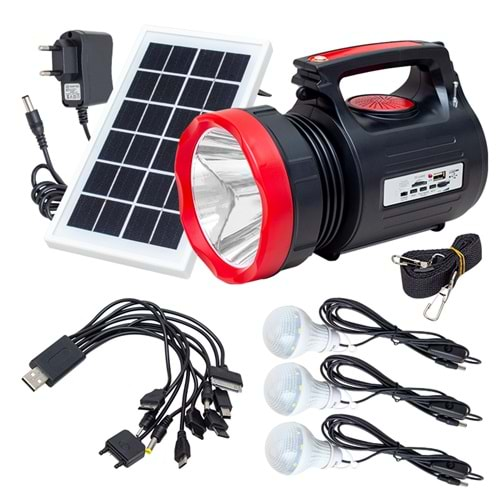 Goldeex YAJIA YJ-1908TSYK 10 WATT 22 SMD LED'Lİ SOLAR PANELLİ 3 AMPULLÜ USB-MP3-RADYO DESTEKLİ SOLAR IŞILDAK FENER