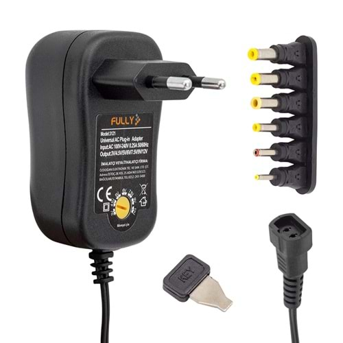 FULLY O-3121 3 VOLT - 12 VOLT 1 AMPER AYARLI 6 UÇLU SWITCH MODE PLASTİK KASA ADAPTÖR