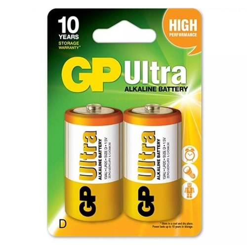 GP 13AU-2U2 ULTRA ALKALIN D BÜYÜK BOY KALIN PİL LR20 (2'Lİ PAKET FİYATI)