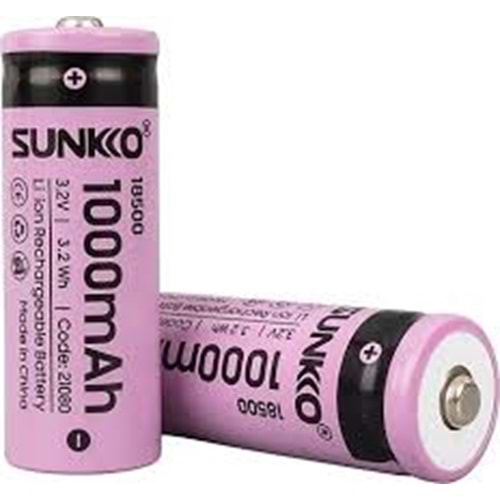 SUNKKO IFR 3.2 VOLT 1000 MAH 18500 ŞARJ EDİLEBİLİR PİL (TEKLİ)