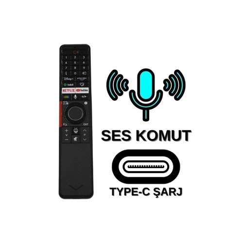 VESTEL NETFİLİX YOUTUBE SES KOMUTLU ŞARJLI LED TV KUMANDA