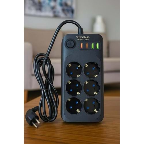 WİNBOSS 3421 6 LI 2M 4USB AKIM KORUMALI PRİZ