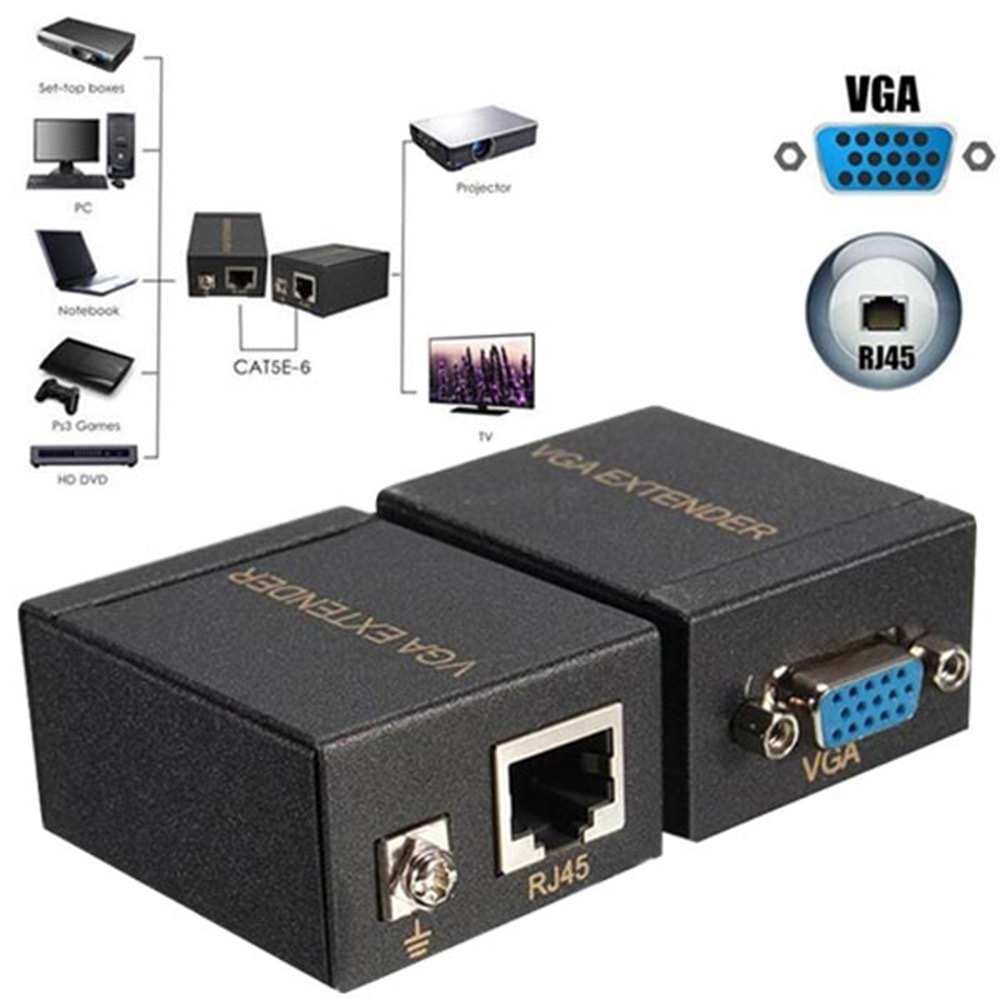 VGA TO CAT5/CAT6 60 METRE VGA EXTENDER UZATICI