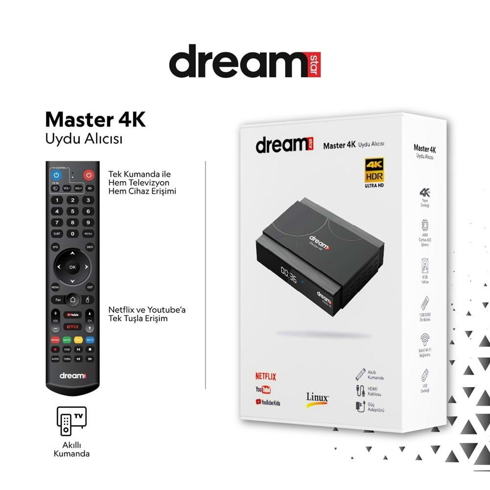 DREAMSTAR MASTER PLUS 4K LİNUX IP TV UYDU ALICISI