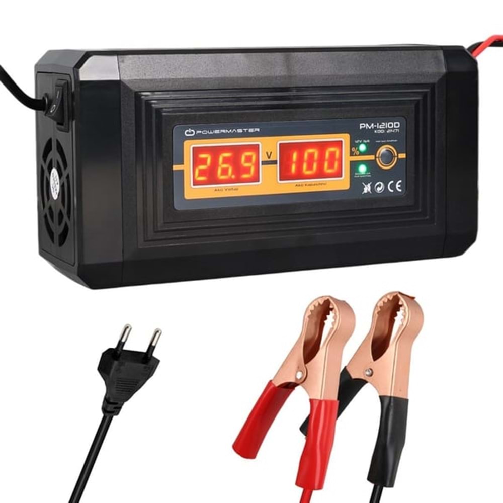 AKÜ ŞARJ CİHAZI AYARLI 12 VOLT/24 VOLT - 10 AMPER DİGİTAL EKRANLI AKILLI KURU - ASİT - JEL AKÜ ŞARJ CİHAZI